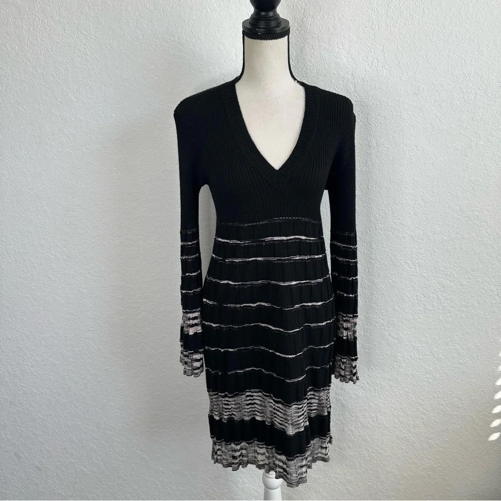 Missoni Black and White Sheath Striped Dress with Bishop Sleeves Wool Blend 12 - Picture 1 of 8